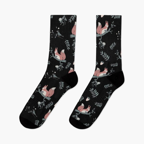 Item preview, Cute Squirrels Winter Woodland Pattern - Black Background designed and sold by MysticMagpie.