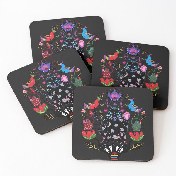 Item preview,   folk black kitty (black background background) designed and sold by AWAarts.