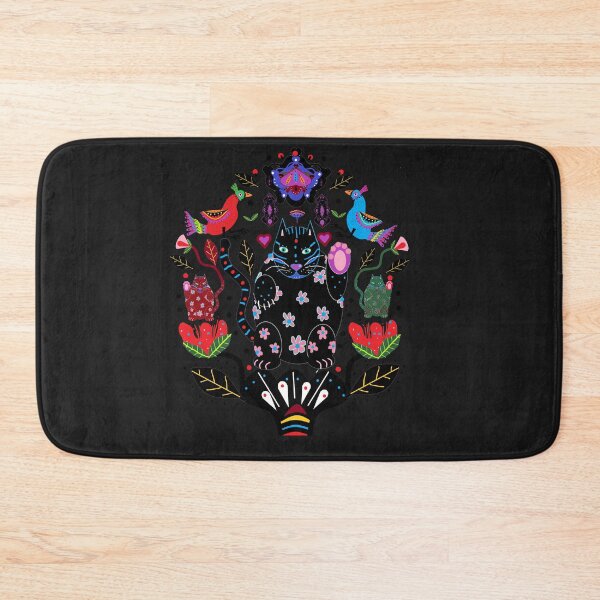 Item preview,   folk black kitty (black background background) designed and sold by AWAarts.
