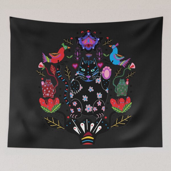 Item preview,   folk black kitty (black background background) designed and sold by AWAarts.