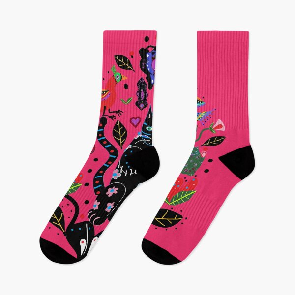 Item preview, folk black kitty (indian pink background) designed and sold by AWAarts.
