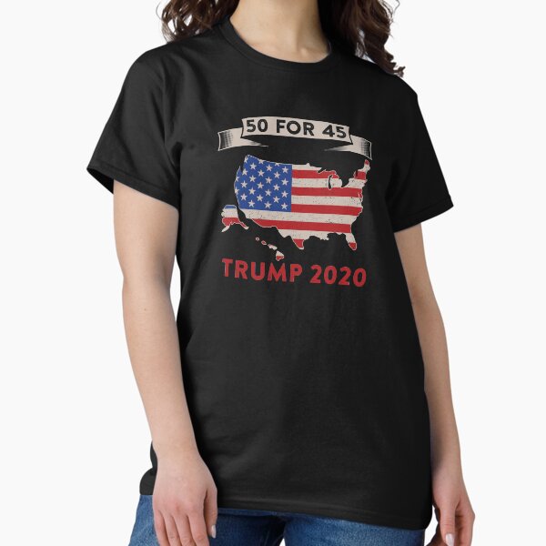 Vista previa del artículo con la obra «Donald Trump 2020, 50 Estados por 45», diseñado y vendido por Drepicter.