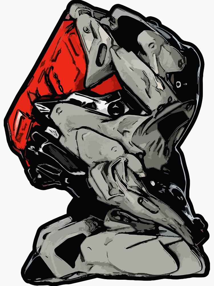 MECHANIZAM V Clean Red - Sticker (Cyberpunk Mech Robot Android 3D-Render Digital Art) von nenART-Official