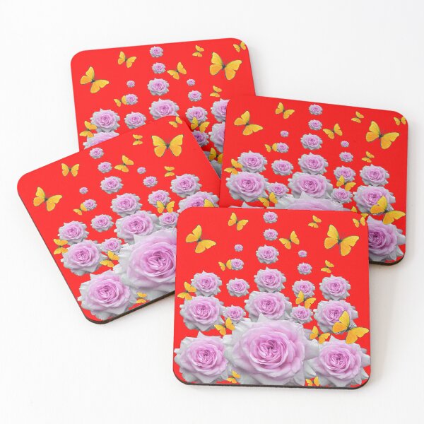 Item preview, YELLOW BUTTERFLIES & REGAL PINK ROSES ROSES RED GARDEN  designed and sold by sharlesart.