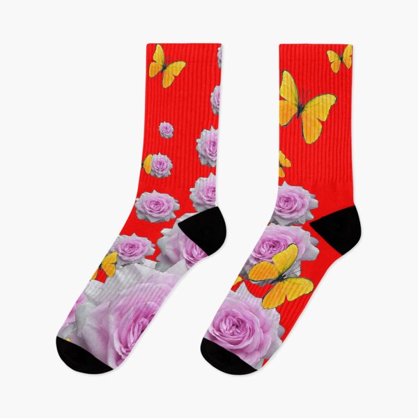 Item preview, YELLOW BUTTERFLIES & REGAL PINK ROSES ROSES RED GARDEN  designed and sold by sharlesart.