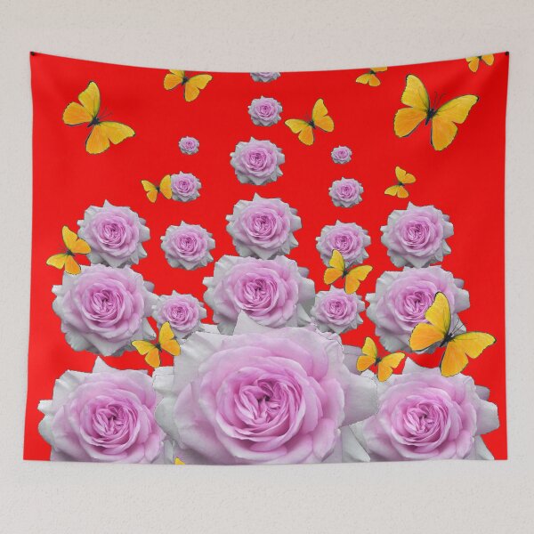 Item preview, YELLOW BUTTERFLIES & REGAL PINK ROSES ROSES RED GARDEN  designed and sold by sharlesart.