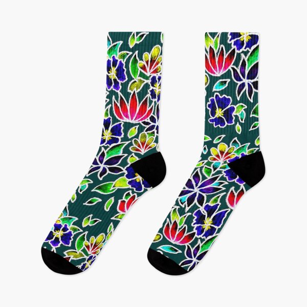 Item preview, Flower Pattern on Dark Green Ground designed and sold by CarolineLembke.