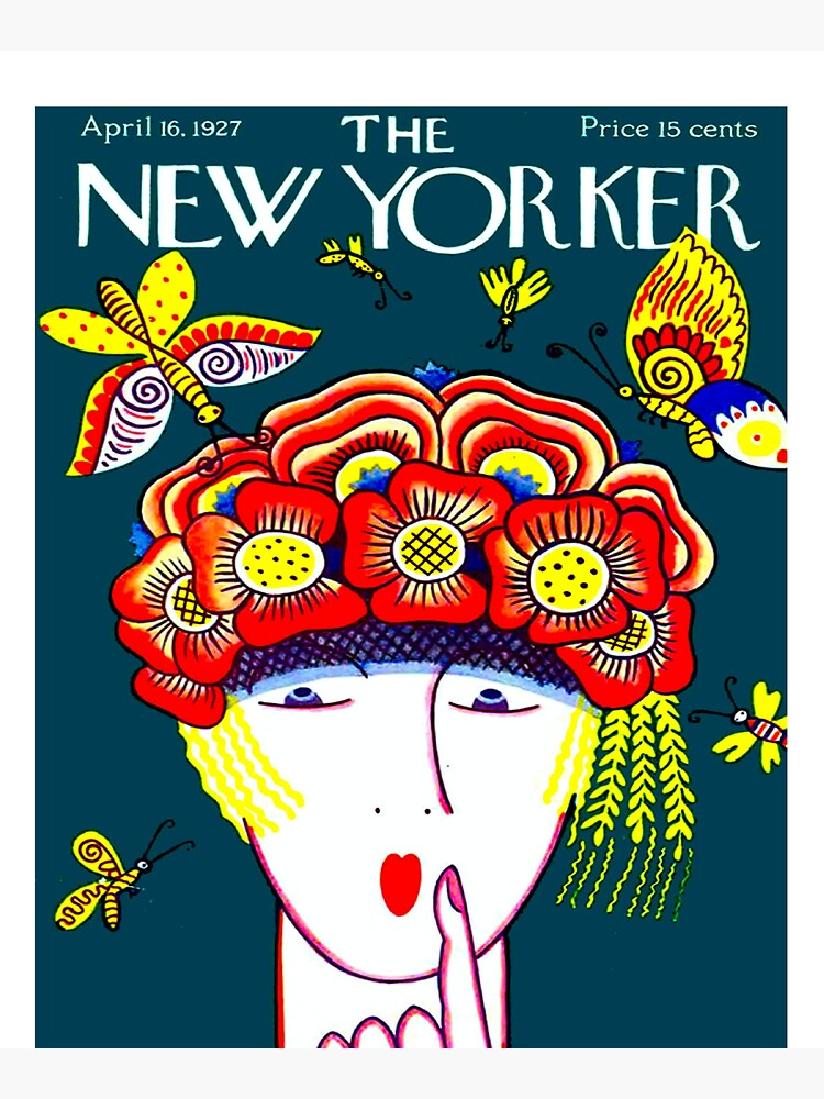 NEW YORKER : Vintage 1927 Flower Hat with Butterfies Print by posterbobs