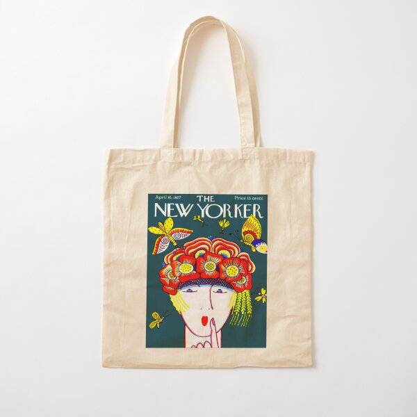 NEW YORKER : Vintage 1927 Flower Hat with Butterfies Print Cotton Tote Bag