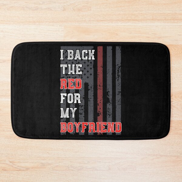 Item preview, Firefighter Girlfriend Support Boyfriend Quote Flag Back Red design designed and sold by CreatedByHeidi.