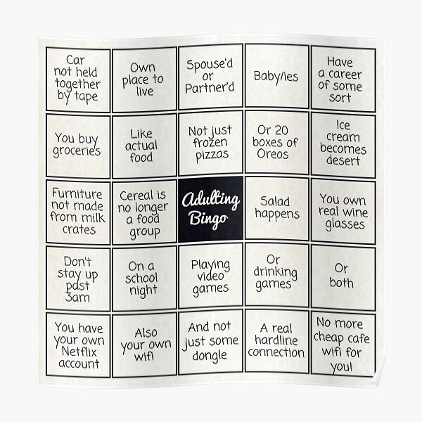 Adulting Bingo Poster