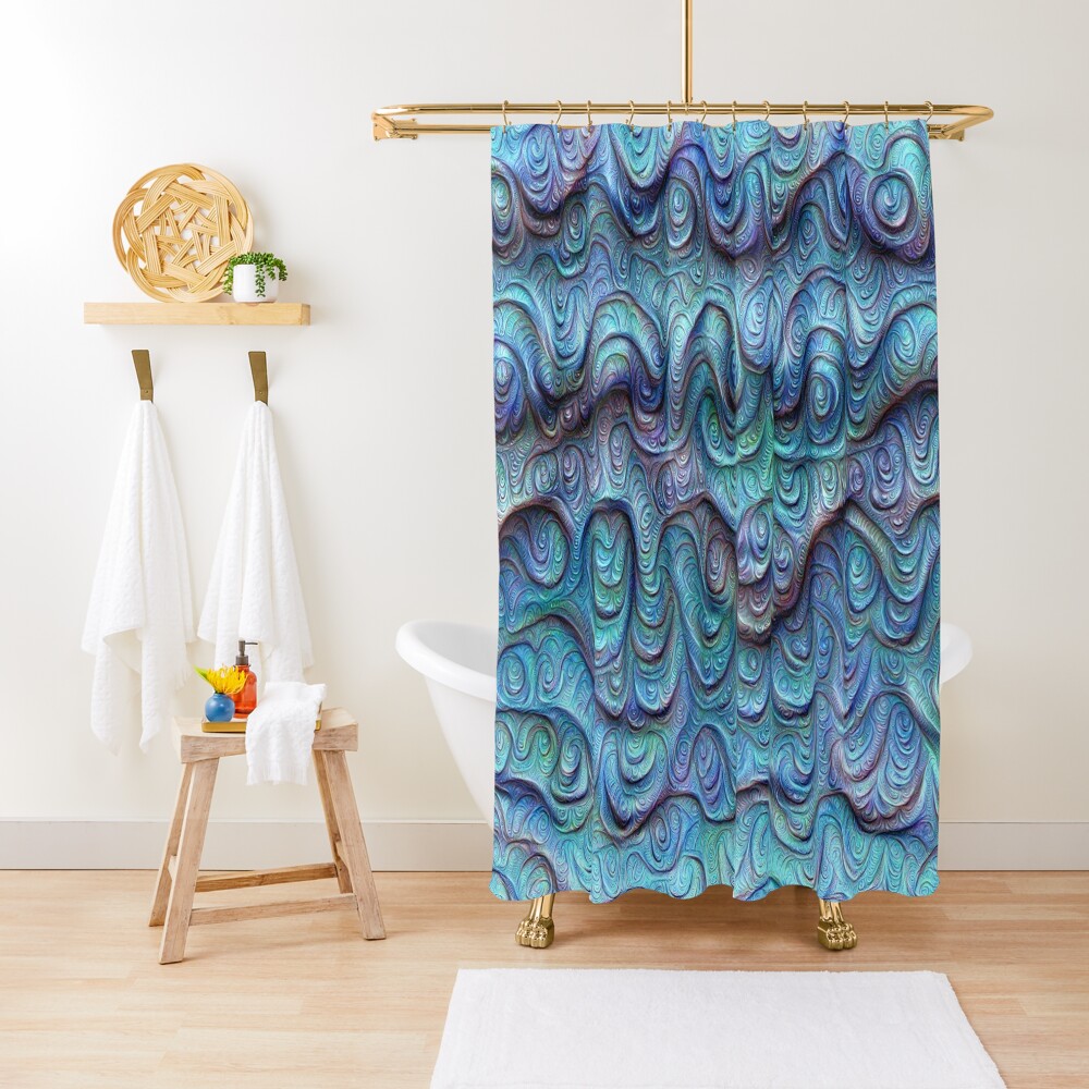 Frozen sea liquid lines and waves #DeepDream Shower Curtain