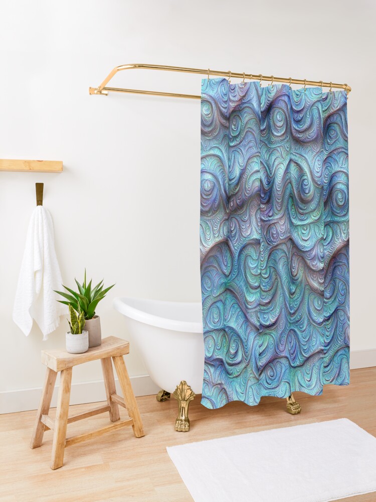 Alternate view of Frozen sea liquid lines and waves #DeepDream Shower Curtain