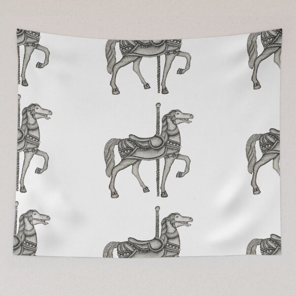 Item preview, Black and White Stipple Carousel Horse designed and sold by dreamdrawer15.