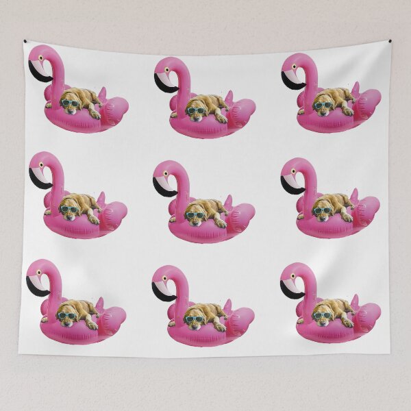 Item preview, Sunglass Dog and Pink Flamingo Floatie designed and sold by dreamdrawer15.