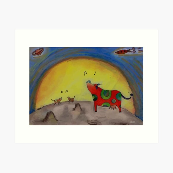 Singing Moon Cows - original art by LeahG Art Print