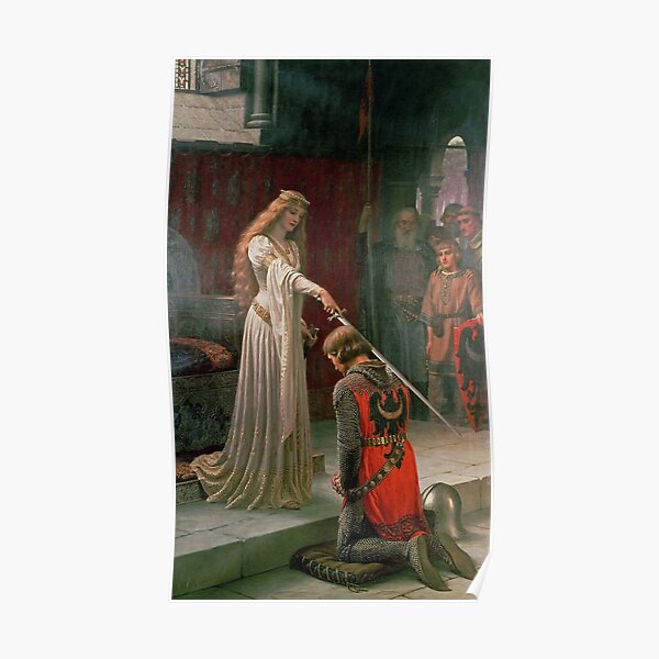 Accolade by Edmund Blair Leighton Medieval Knight Sword and Lady Original Deus Vult Painting HD Poster