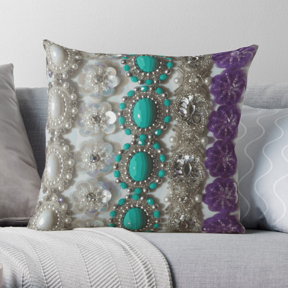 Set Chanel Pillow Handmade Turquoise Silver Gold purple