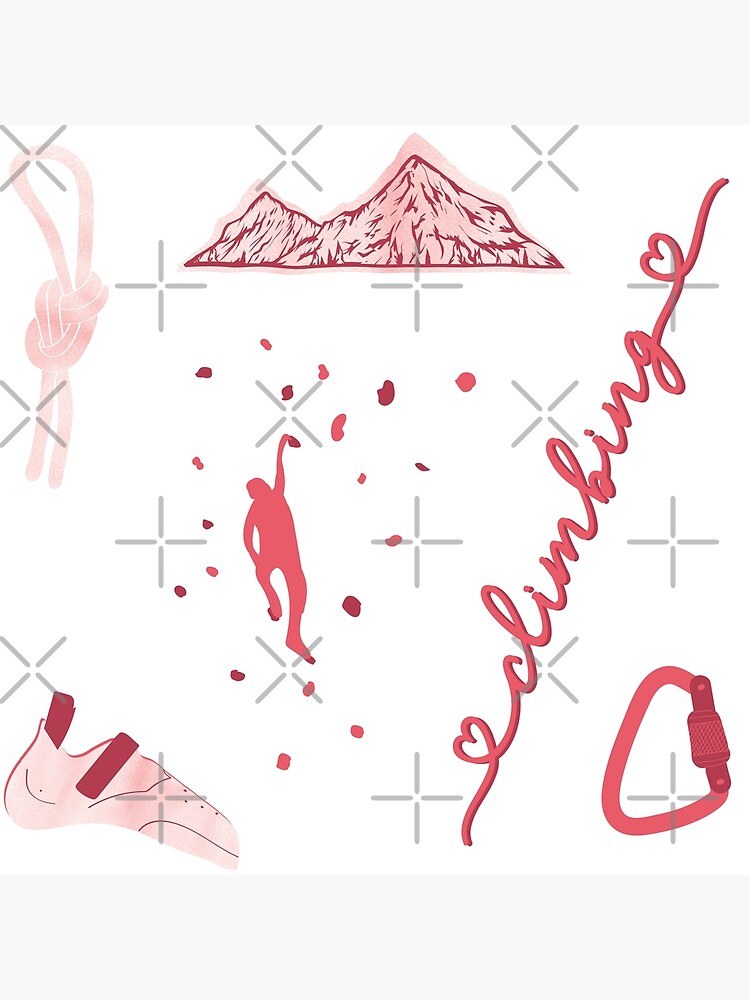 "Coral Watercolor Climbing, Indoor Rock Climbing Pack" Poster for Sale