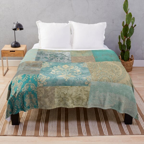 Item preview, Vintage Kilim Patchwork teal sand designed and sold by Delinda Graphic Studio.