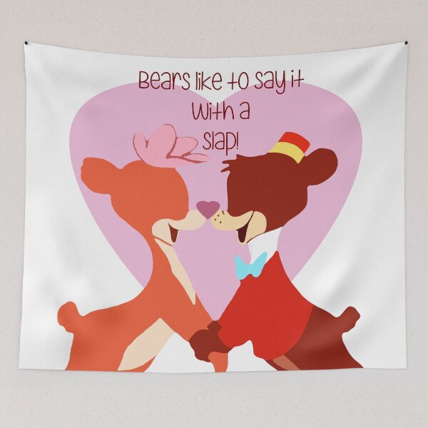 Item preview, "Bears Like to Say it with a Slap!" Bongo Lulubelle Valentine's Day Heart Love Romance Pink Red Bear Couple Cartoon Gift Idea Vintage Anniversary designed and sold by CanisPicta.