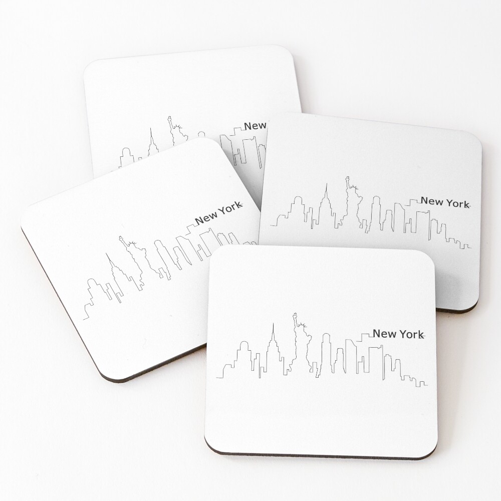 New York Skyline Outline Cityscape Travel Coasters (Set of 4)