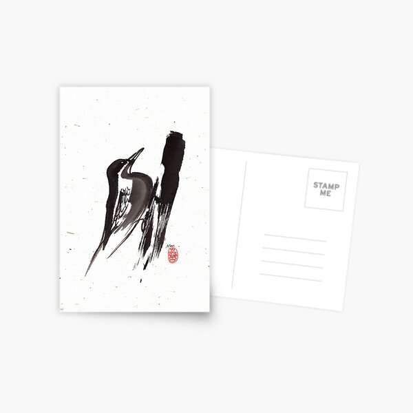 Nut Hatch Sumi-e Postcard