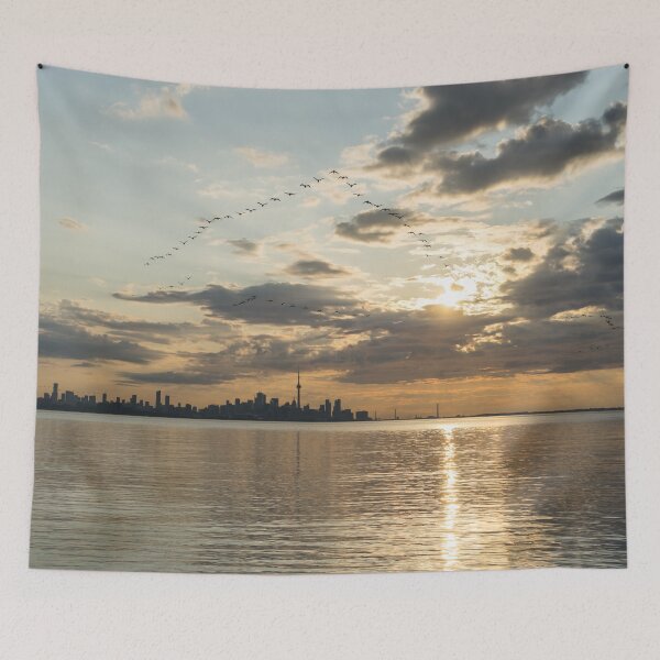 Item preview, Brilliant Bird Ribbons - Toronto Skyline with Streaming Bands of Cormorants designed and sold by Georgia Mizuleva.