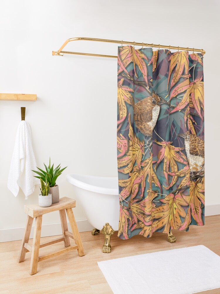 Alternate view of Garden Wrens Shower Curtain