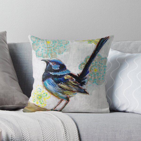 Happy Little Wren Throw Pillow