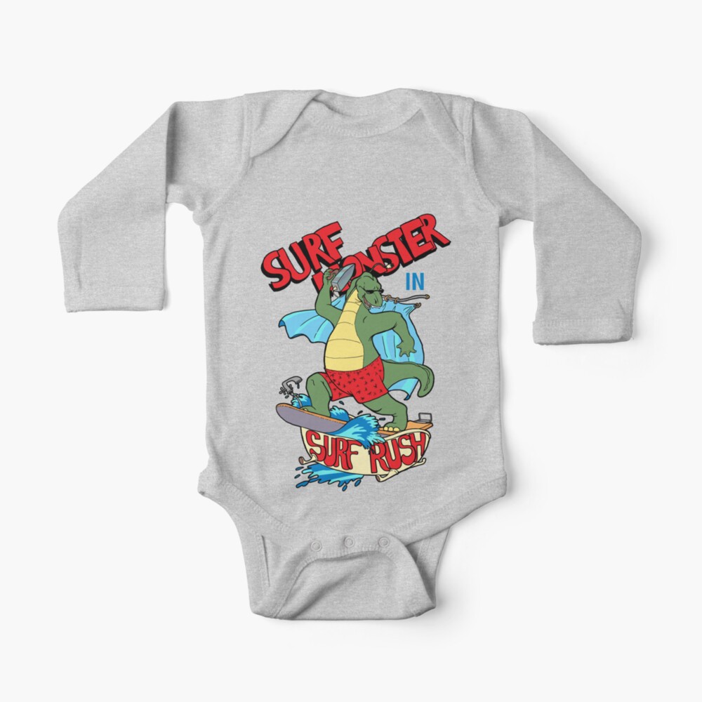 Body Para Bebe Copy Of La Tormenta Golpea La Isla Monstruo Surfero Disfruta De Coloriscausa Redbubble
