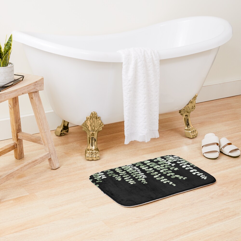 Eucalyptus Watercolor Black Bath Mat