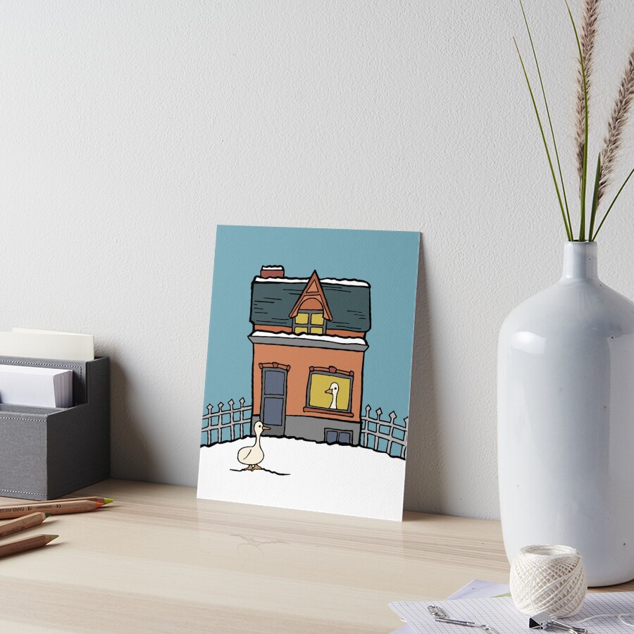 Duck House in the Snow Art Board Print