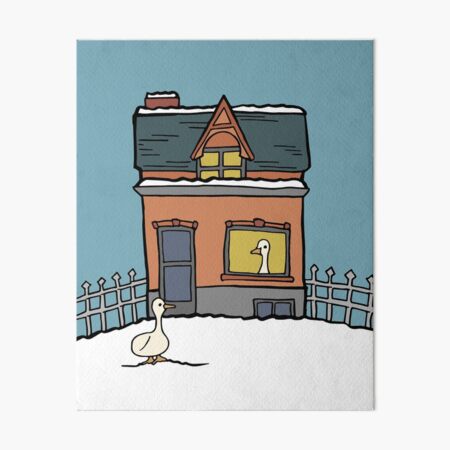 Duck House in the Snow Art Board Print