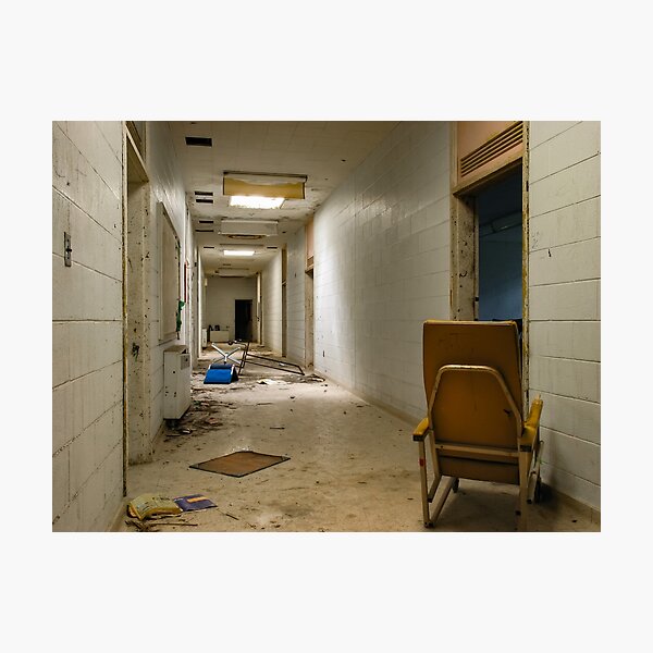 Institutional Hallway With Chair Photographic Print