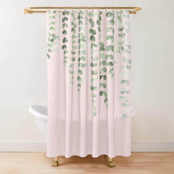 Eucalyptus Watercolor Pink Shower Curtain