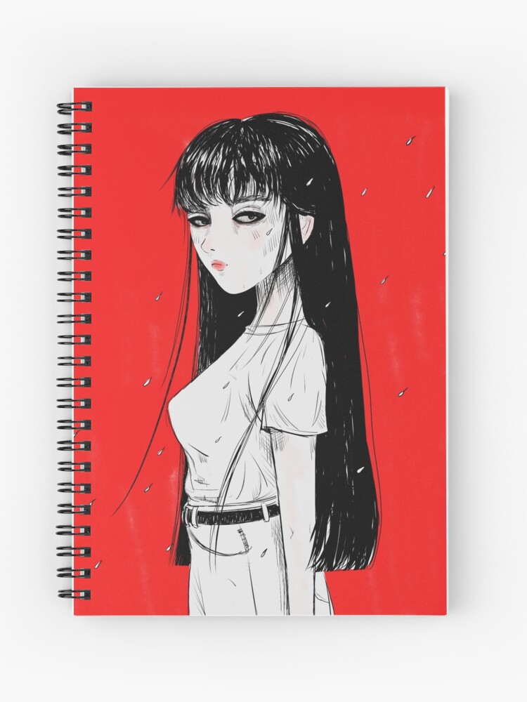 Anime E Girl In The Rain Spiral Notebook By Sadiestrade Redbubble