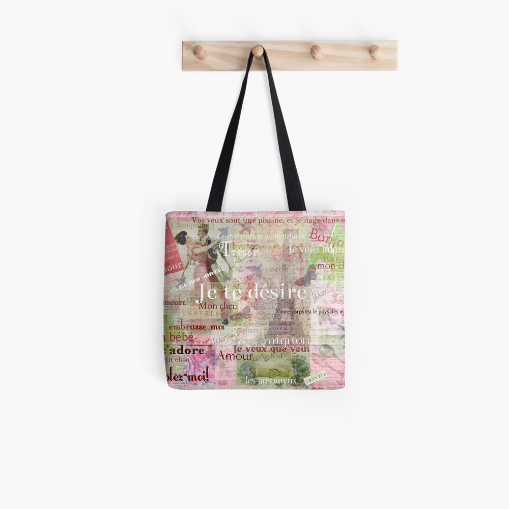 Romantic French Language Love Phrases And Words And Vintage Paris Themed Art Tote Bag By Goldenslipper Redbubble