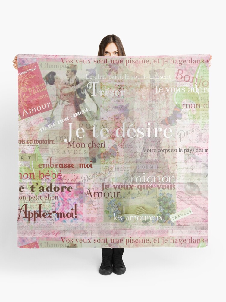 Romantic French Language Love Phrases And Words And Vintage Paris Themed Art Scarf By Goldenslipper Redbubble