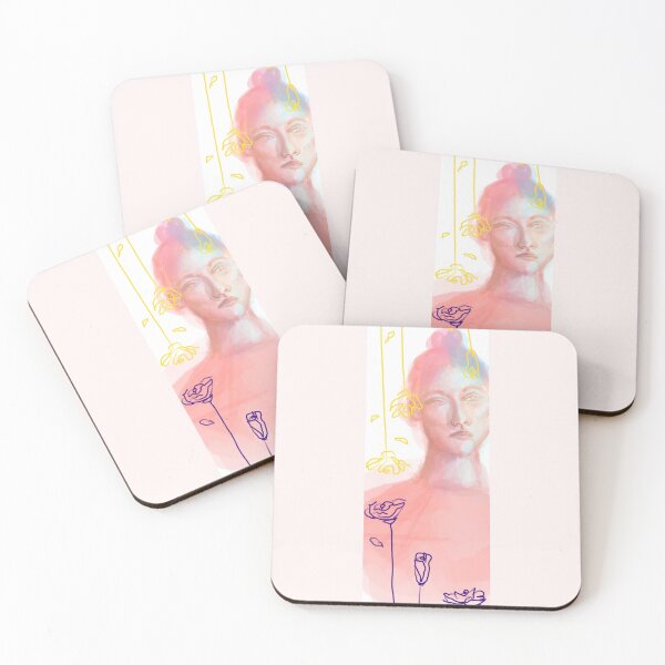 Item preview, Pink and blue haired girl behind flowers designed and sold by AshleighMakes.