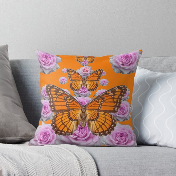 Item preview,  ORANGE--- YELLOW MONARCH BUTTERFLIES PINK ROSES ART designed and sold by sharlesart.