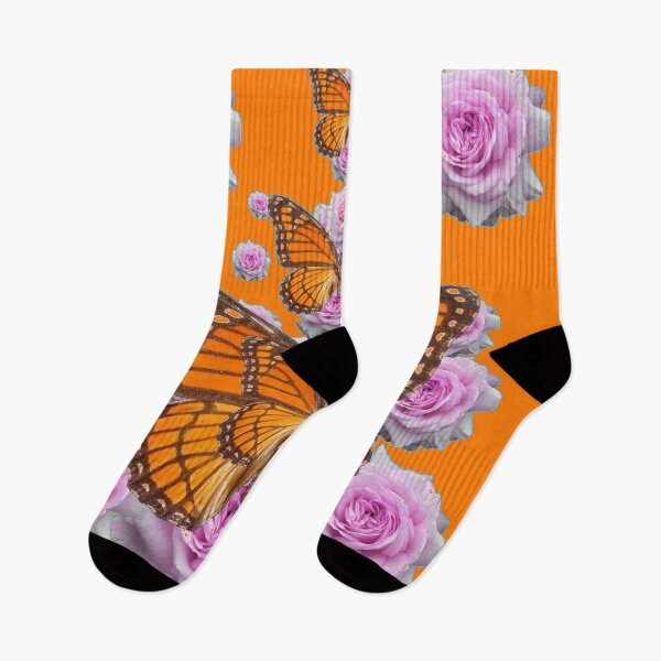 Item preview,  ORANGE--- YELLOW MONARCH BUTTERFLIES PINK ROSES ART designed and sold by sharlesart.