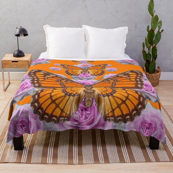 Item preview,  ORANGE--- YELLOW MONARCH BUTTERFLIES PINK ROSES ART designed and sold by sharlesart.
