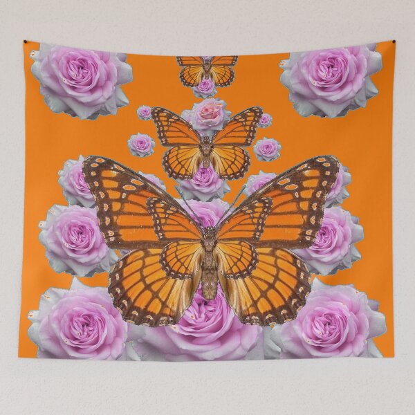 Item preview,  ORANGE--- YELLOW MONARCH BUTTERFLIES PINK ROSES ART designed and sold by sharlesart.