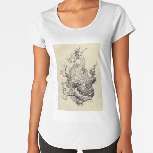 Pencil drawing of a dragon posing. Premium Scoop T-Shirt