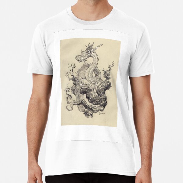 Pencil drawing of a dragon posing. Premium T-Shirt
