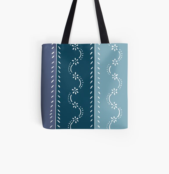 Scattered flower pattern in tone on tone blue pastel colors All Over Print Tote Bag