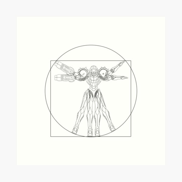 Item preview, Vitruvian Samus | Metroid Da Vinci Sketch | Black Print designed and sold by surik-.