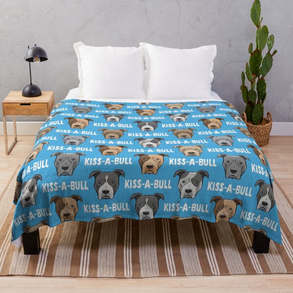 Item preview, Kiss-A-Bull - pit bulls cute on blue designed and sold by littlearrow.