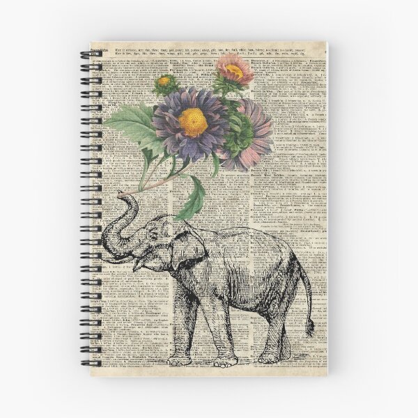 Item preview, Elephant with flowers Over Dictionary Book Page designed and sold by DictionaryArt.